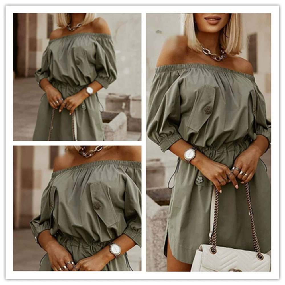ZARA Plus Size Boat Neck Waist Tie Solid Color Dress Women